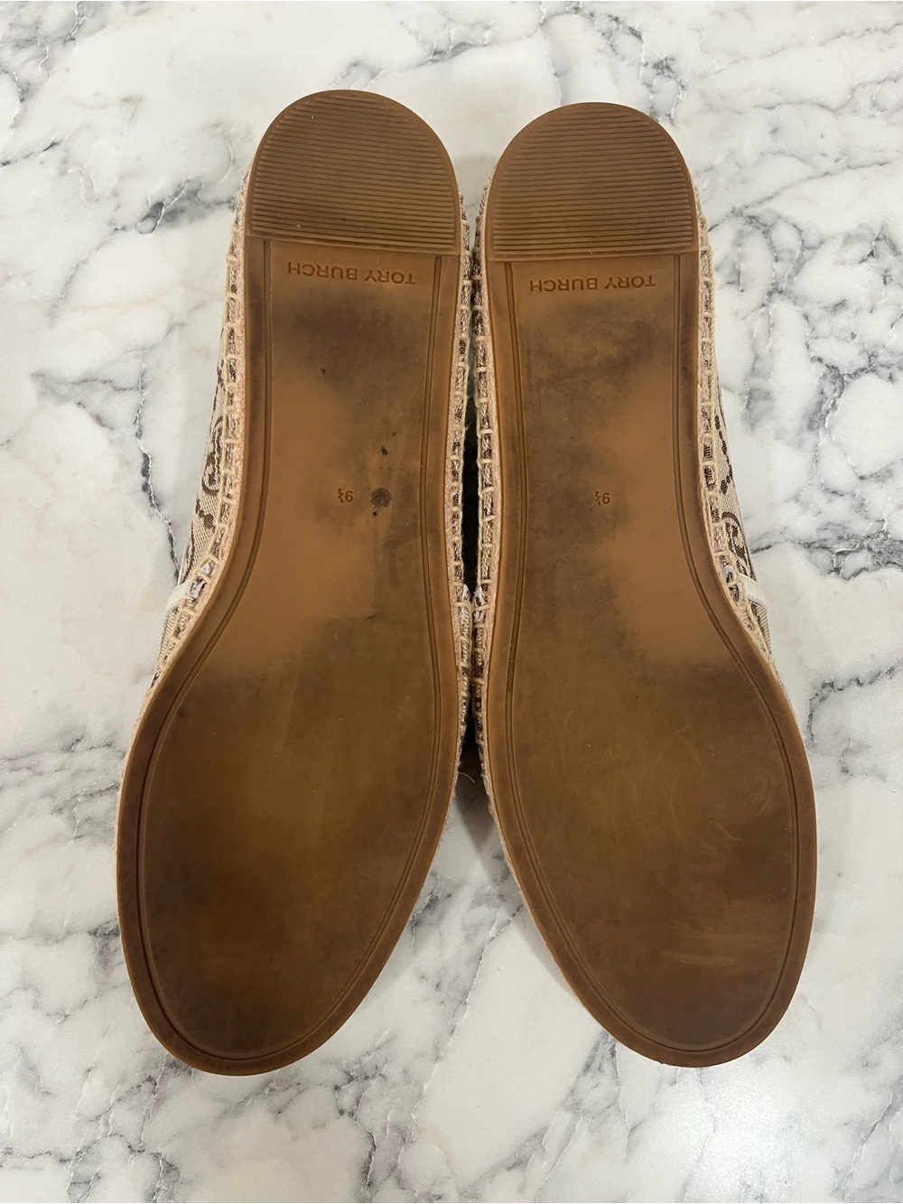 Tory Burch T Monogram Espadrille Flats Shoes Tan Brown 9.5 - Picture 7 of 8